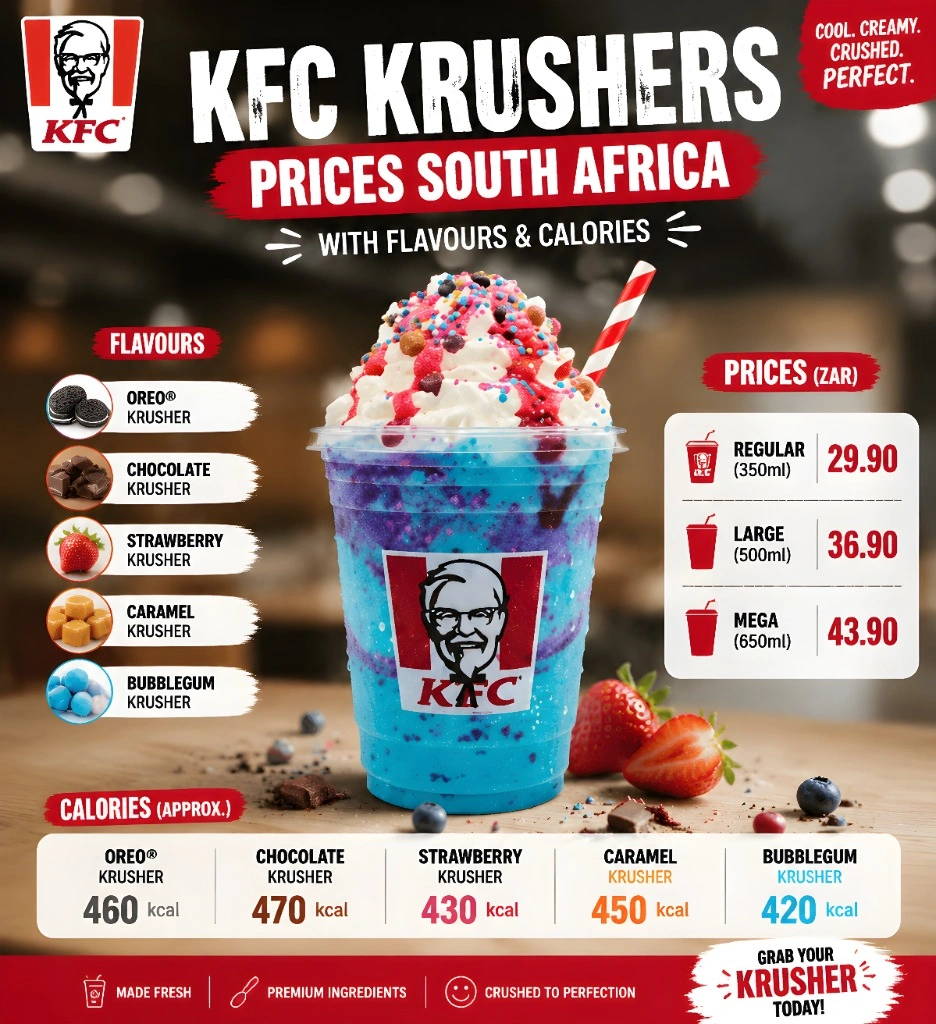 Kfc Krushers Prices South Africa With Flavours & Calories