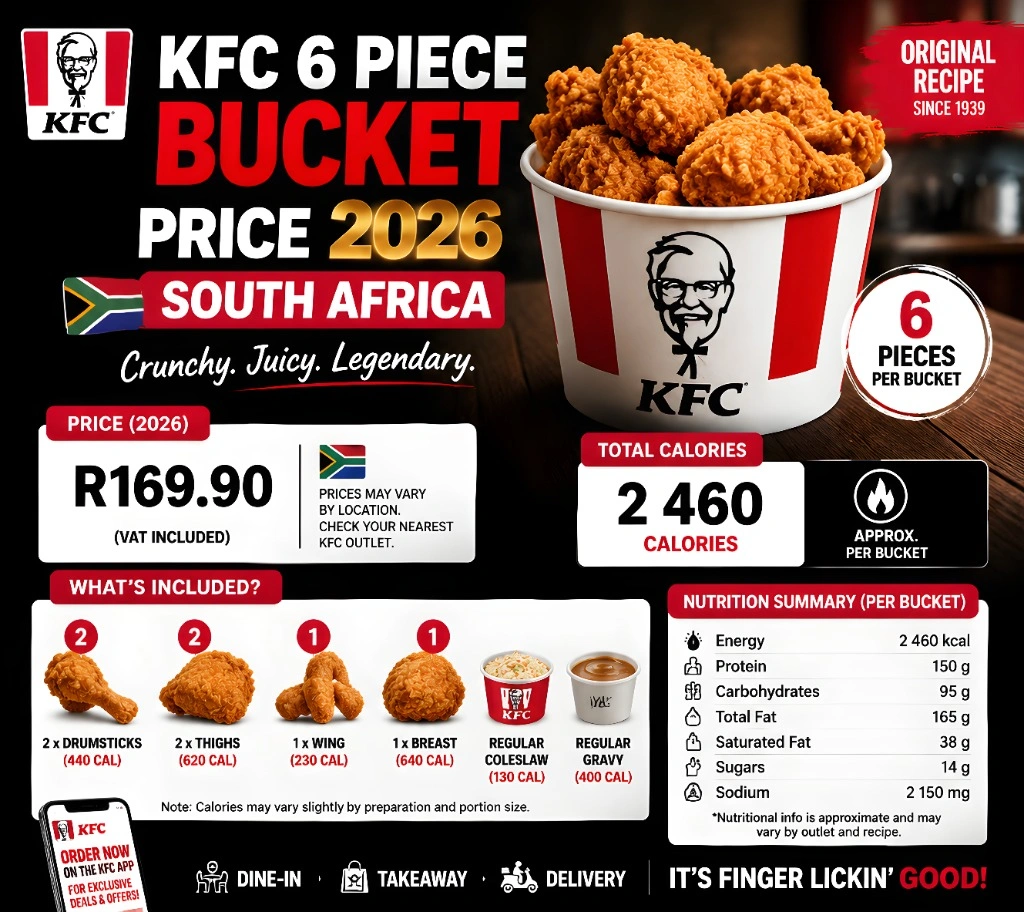 Kfc 6 Piece Bucket Price 2026 South Africa With Calories